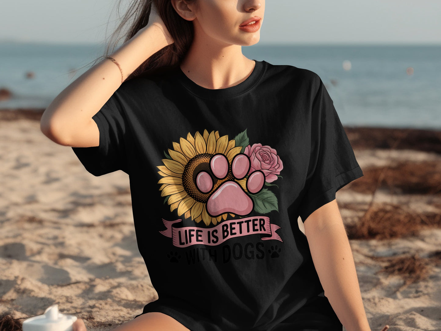 Life is Better with Dogs Sunflower Dog Paw Shirt