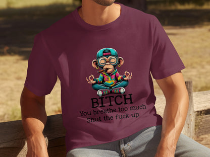 Funny Graphic Yoga Monkey Shut Up Novelty T-shirt