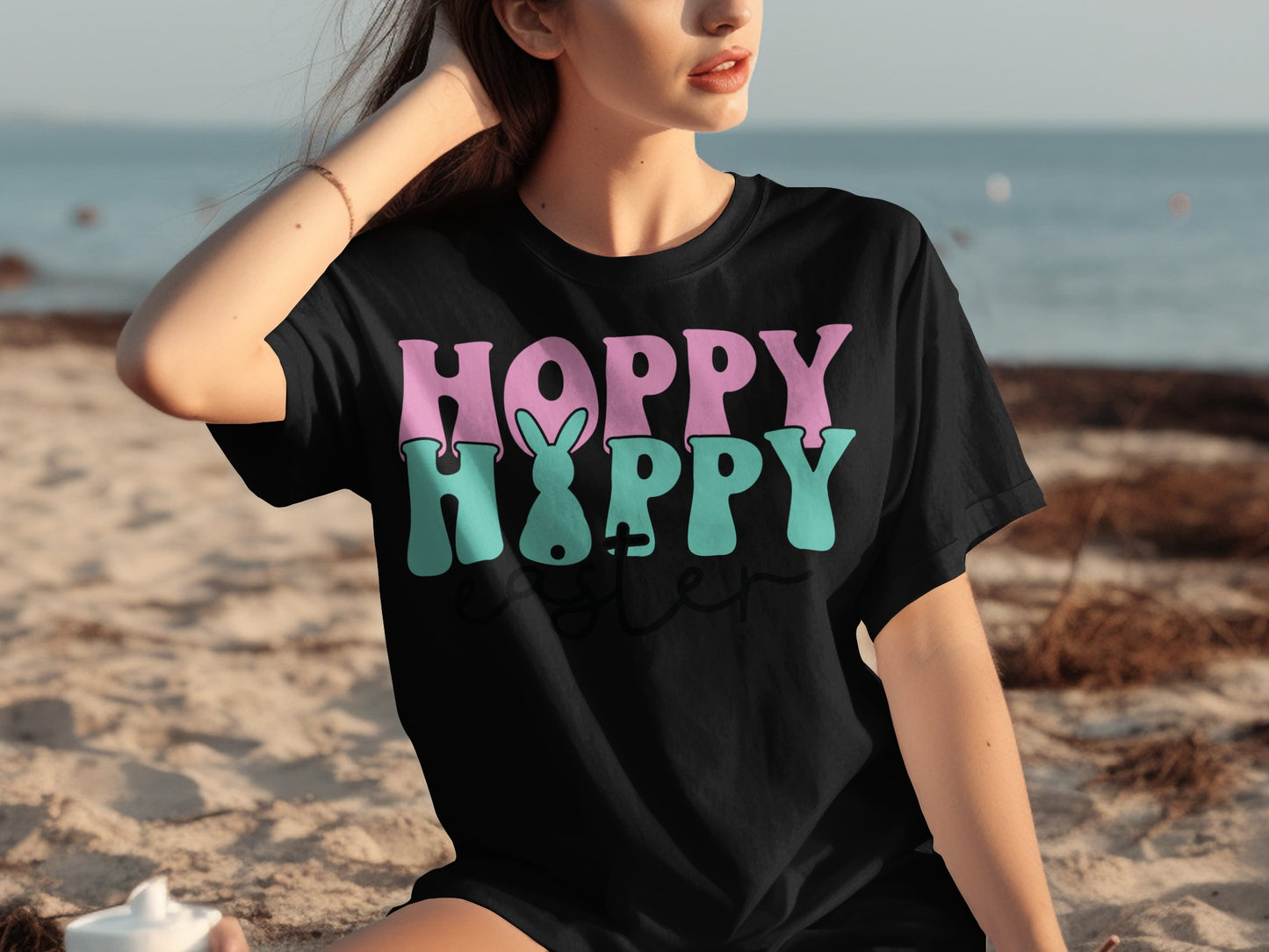 Hoppy Happy Easter Graphic Design T-Shirt