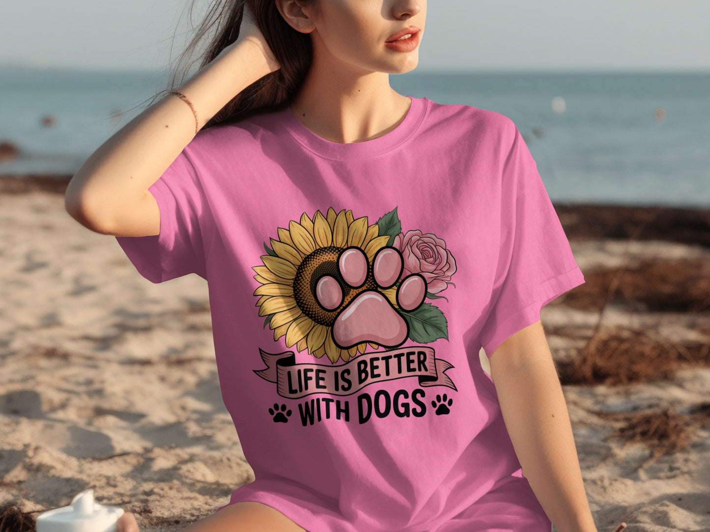 Life is Better with Dogs Sunflower Paw Print Shirt