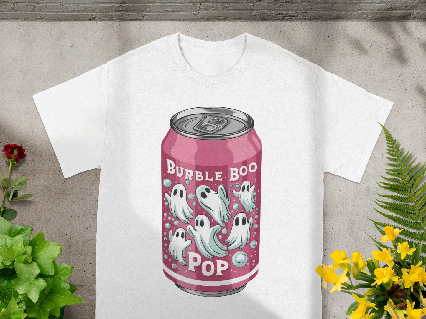 Burble Boo Pop Soda Can with Ghosts Illustration Shirt