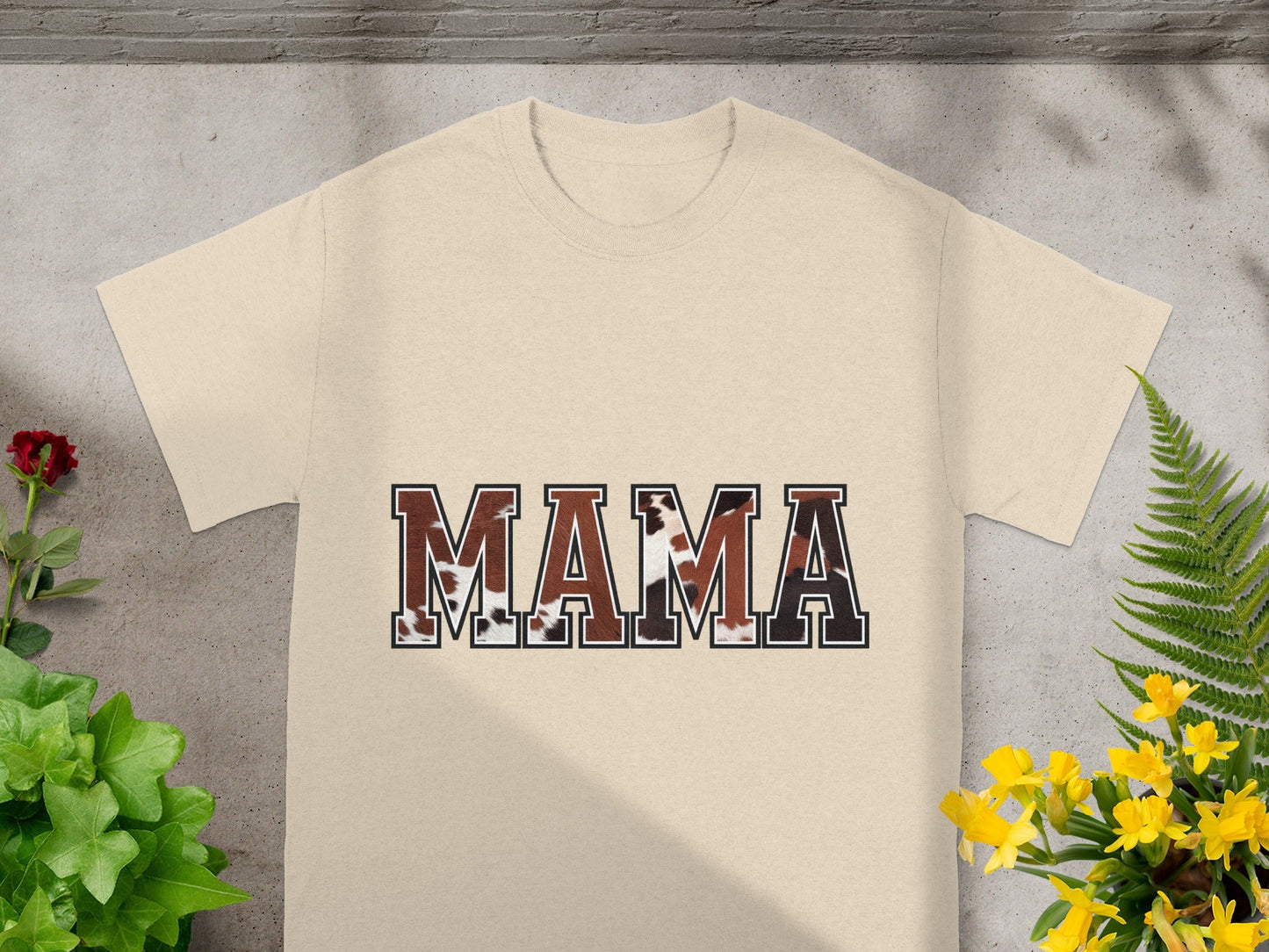 MAMA Graphic Tee With Cow Print Letters Shirt