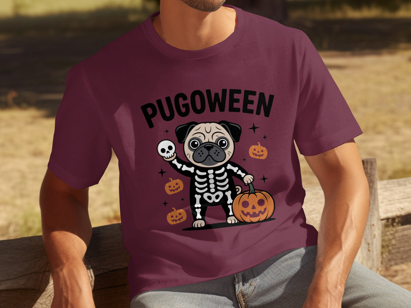 Pugoween Cute Pug in Skeleton Costume Halloween Shirt