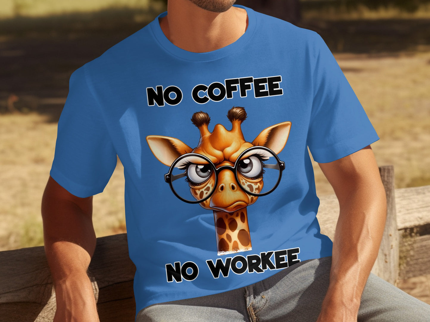 No Coffee No Workee Giraffe Cartoon Graphic T-shirt