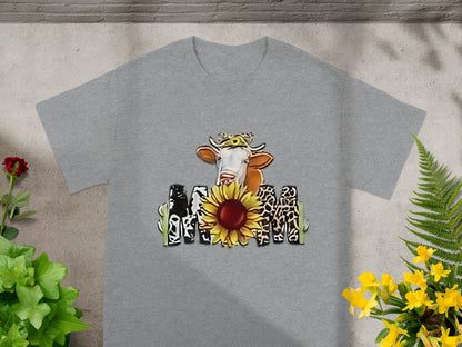 Mama Cow Sunflower Graphic Design T-shirt