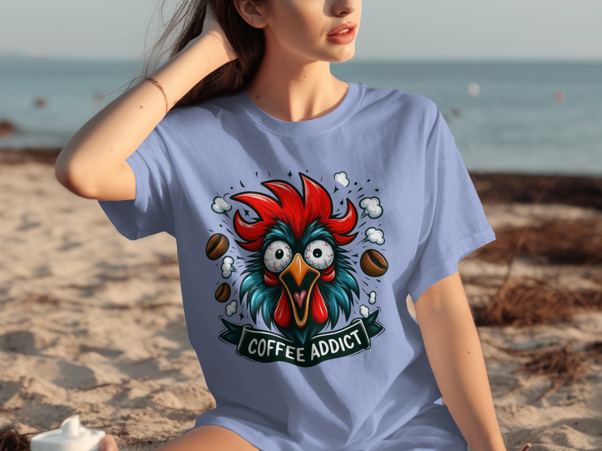 Funny Coffee Addict Chicken Graphic T-Shirt