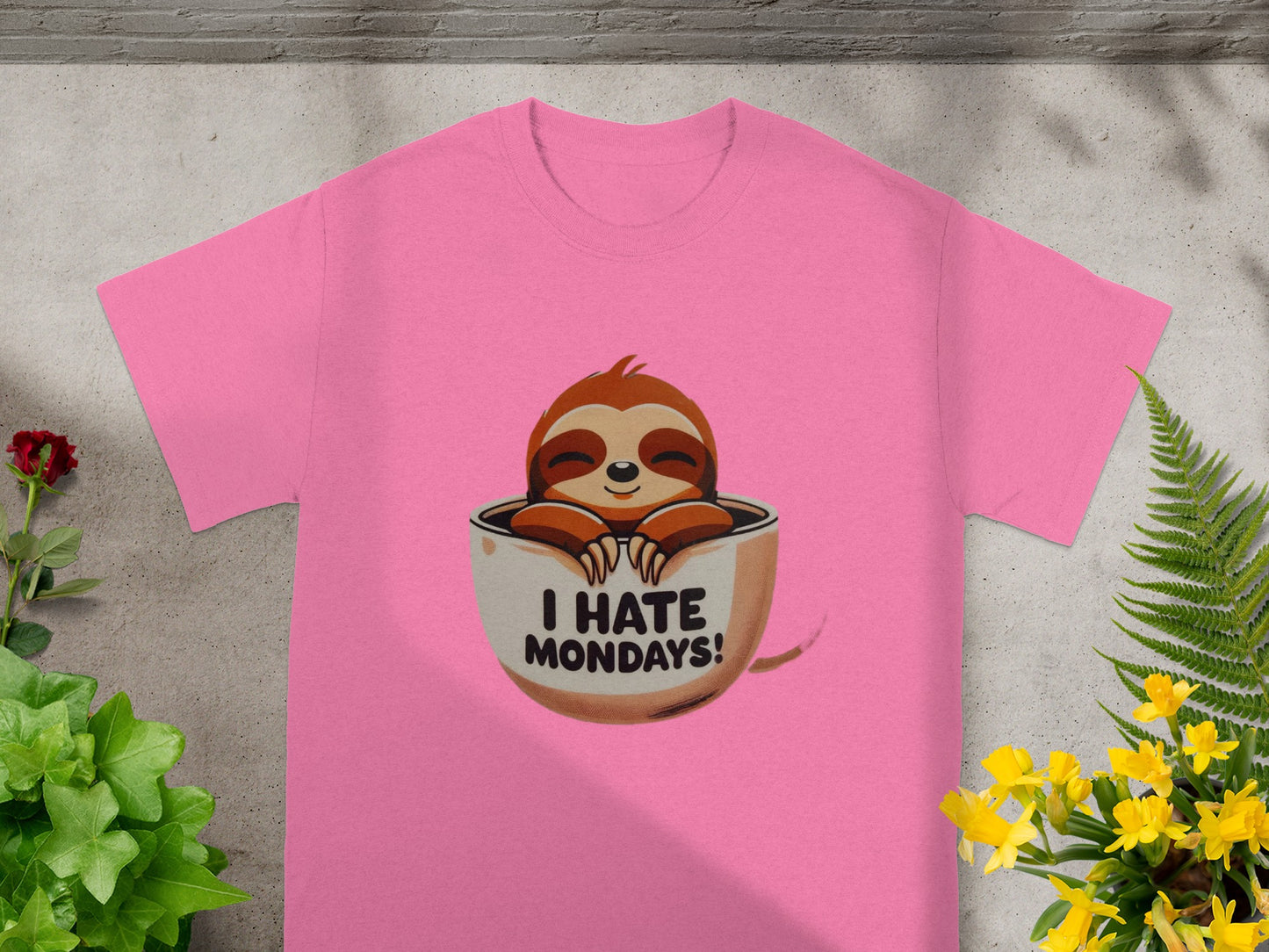 Cute Sloth I Hate Mondays Pink T-Shirt for Fun Days
