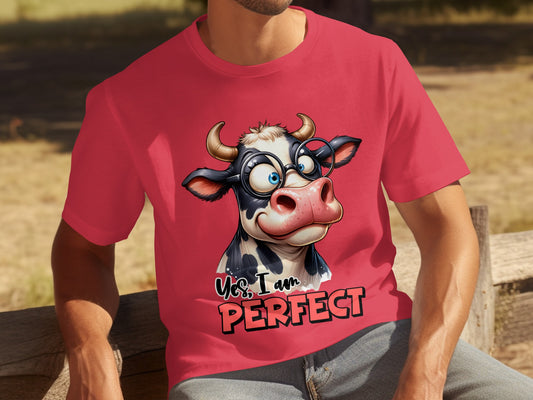 Funny Cow Yes I Am Perfect Graphic Tee Shirt