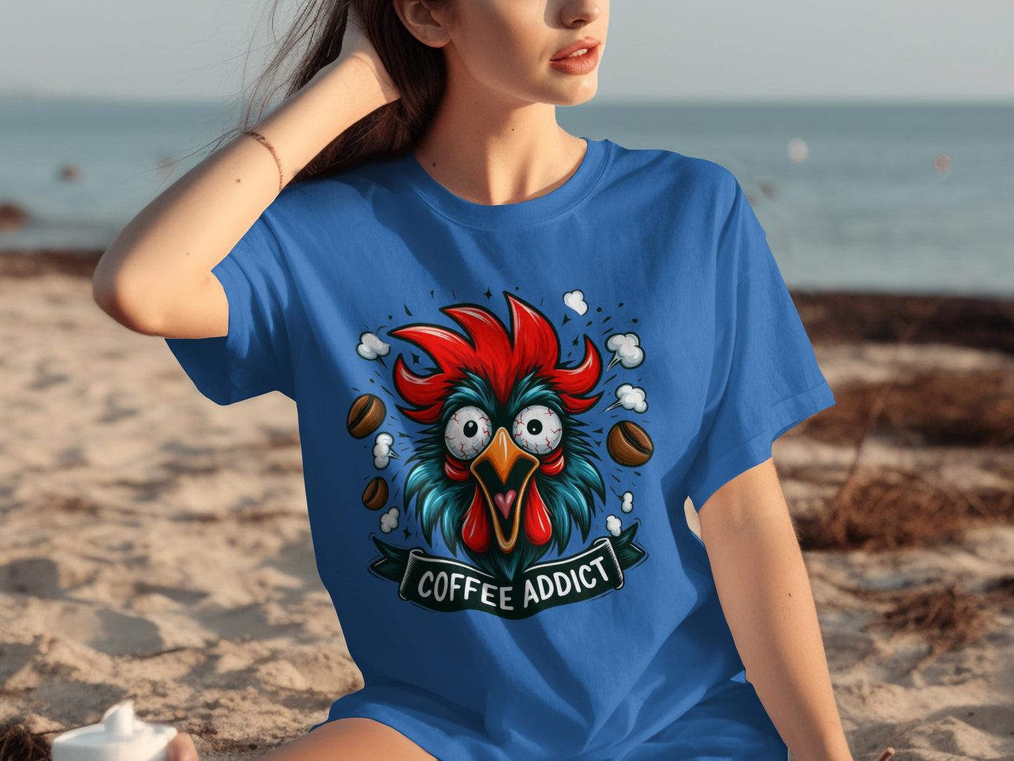 Funny Coffee Addict Rooster Illustration T-shirt