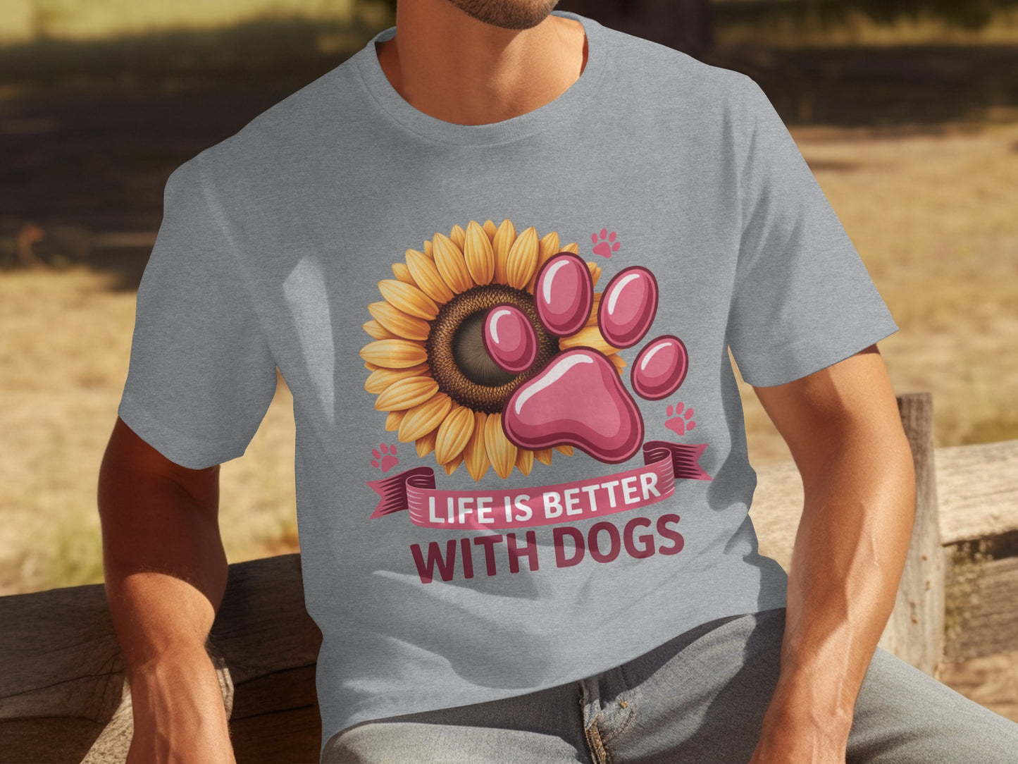 Life is Better with Dogs Sunflower Paw Print Shirt