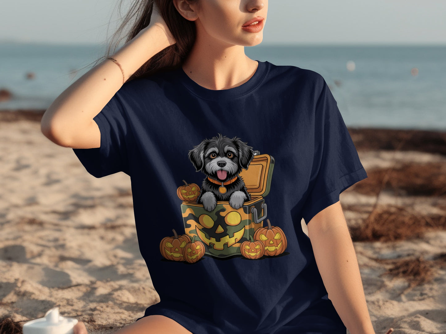 Halloween Puppy Design with Multiple Pumpkins T-shirt