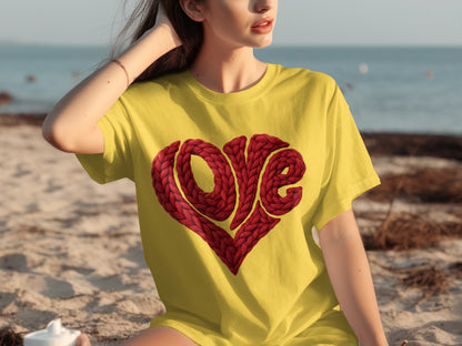 Love Knitted Heart Design Graphic T-Shirt