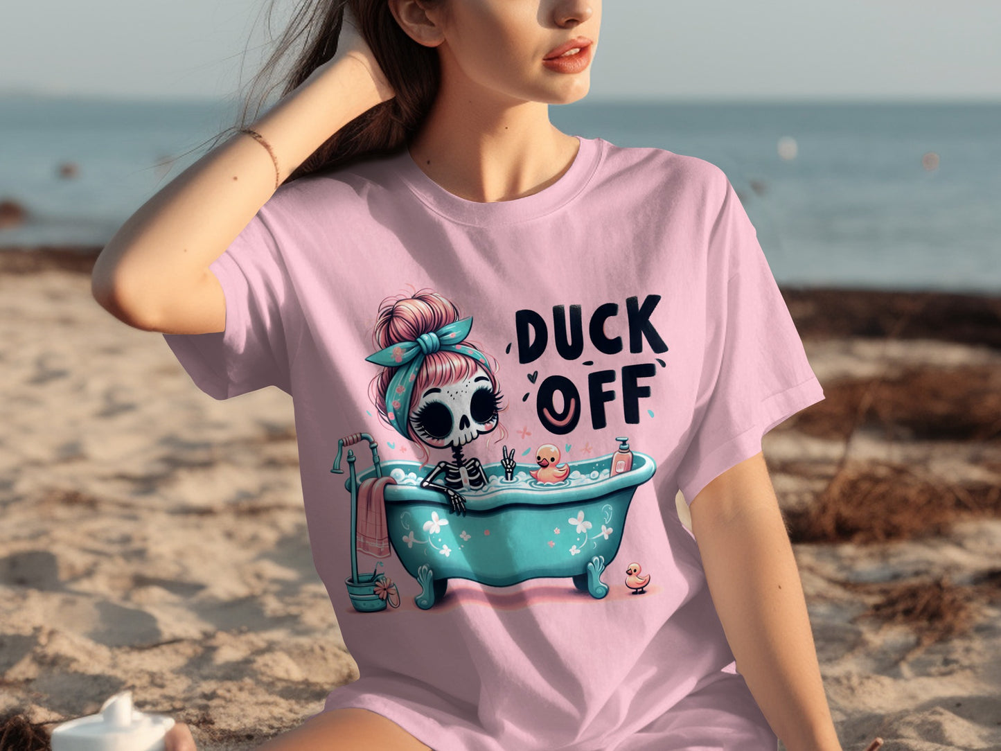 Duck Off Skeleton Taking a Bath Graphic T-Shirt