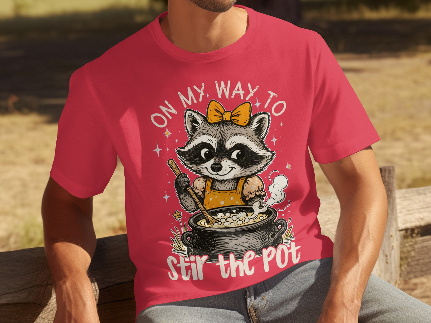 On My Way To Stir The Pot Raccoon Graphic Tee