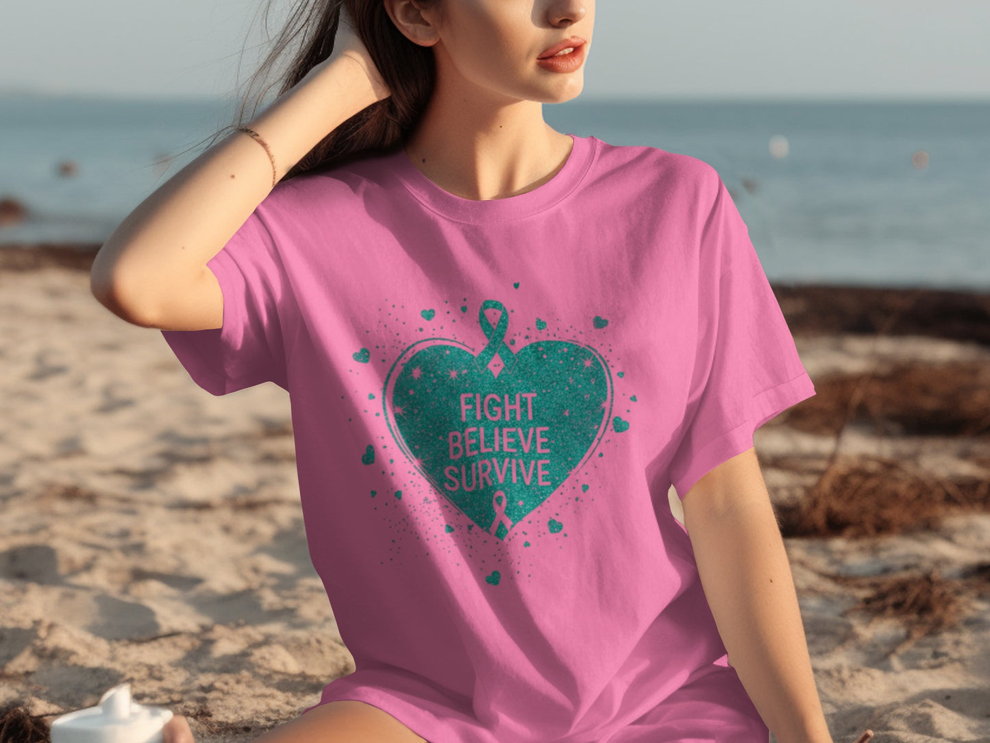 Inspirational Fight Believe Survive Heart Design Shirt