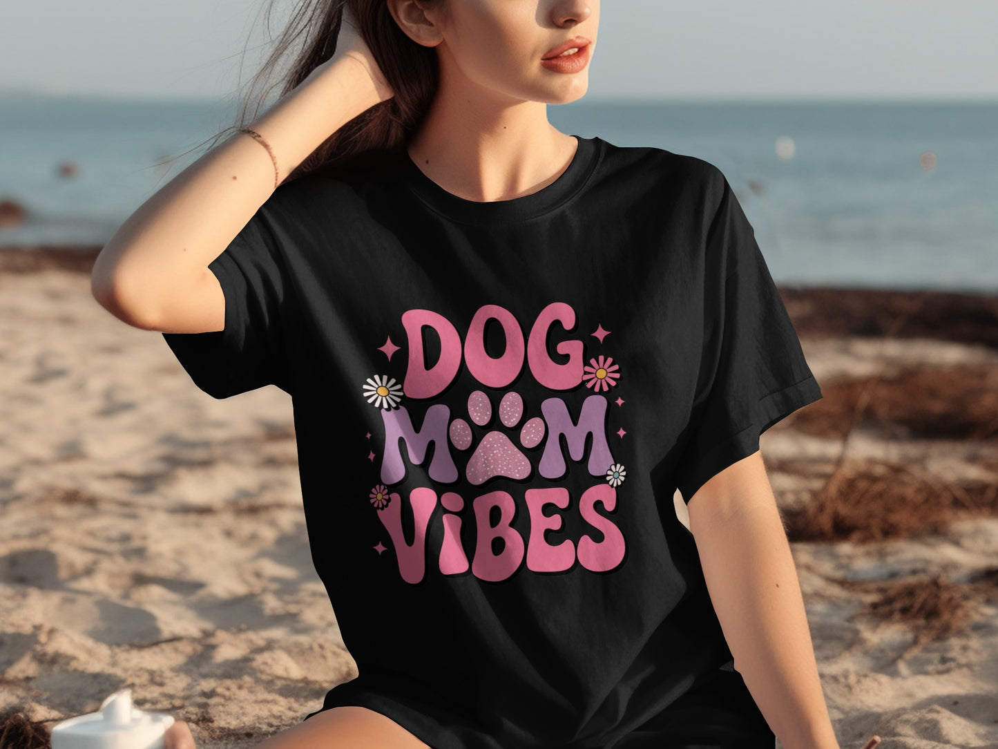 Dog Mom Vibes Graphic Tee Perfect Beachwear Shirt