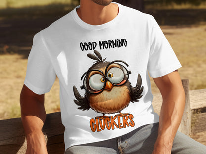 Funny Good Morning Cluckers Cartoon Owl T-shirt
