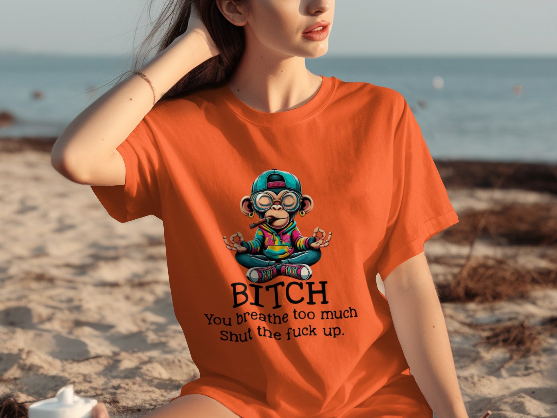 Funny Meditating Monkey Design Printed T-shirt