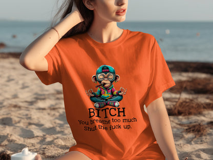 Funny Meditating Monkey Design Printed T-shirt