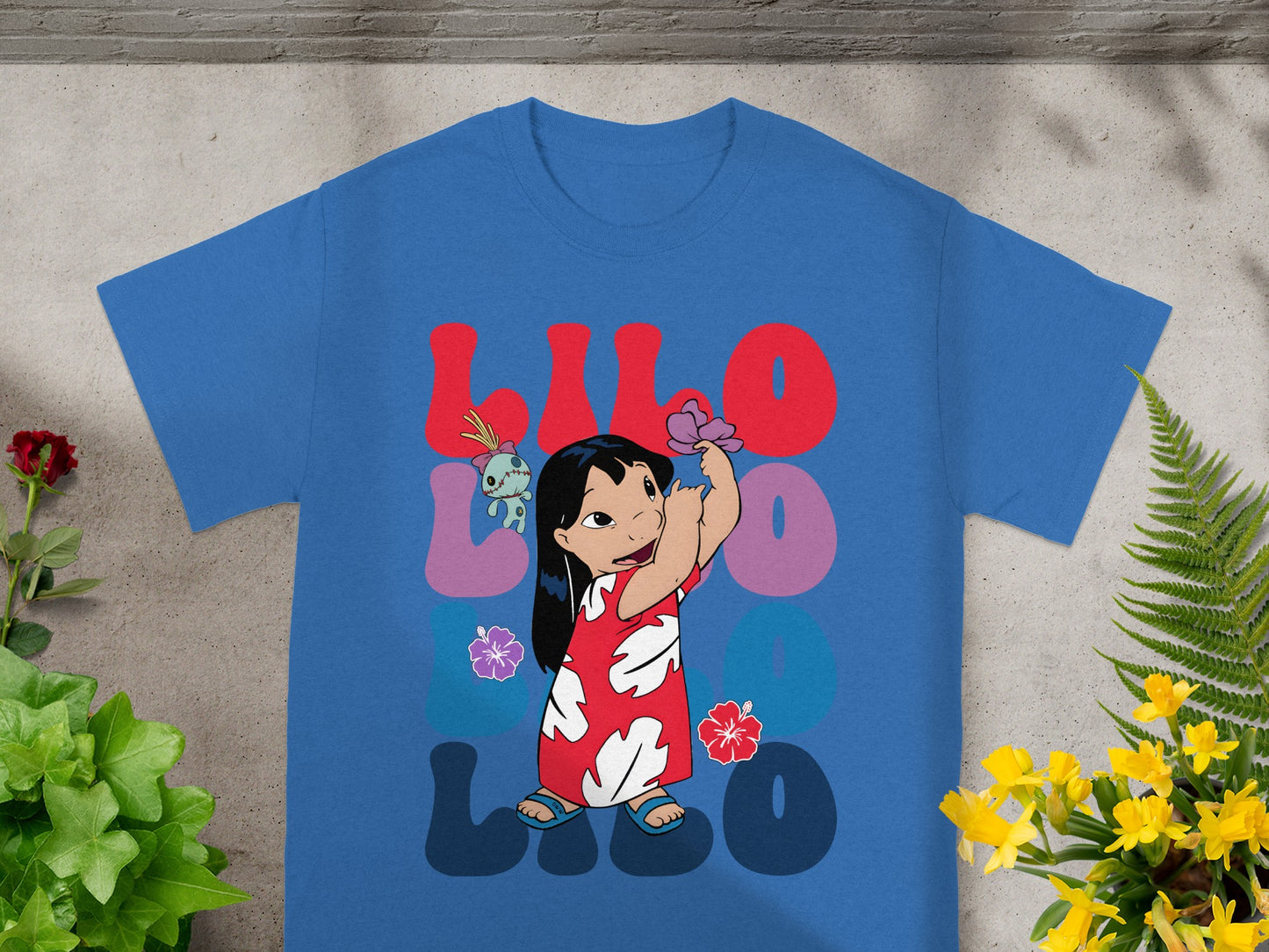 Lilo & Stitch t-shirt with cartoon characters and text.