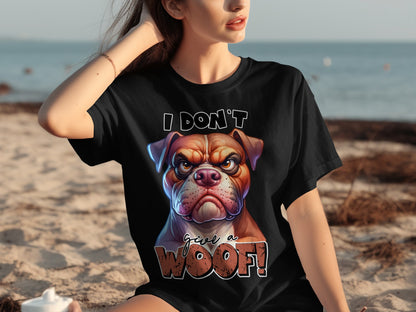 I Don't Give a Woof Angry Bulldog Graphic T-Shirt