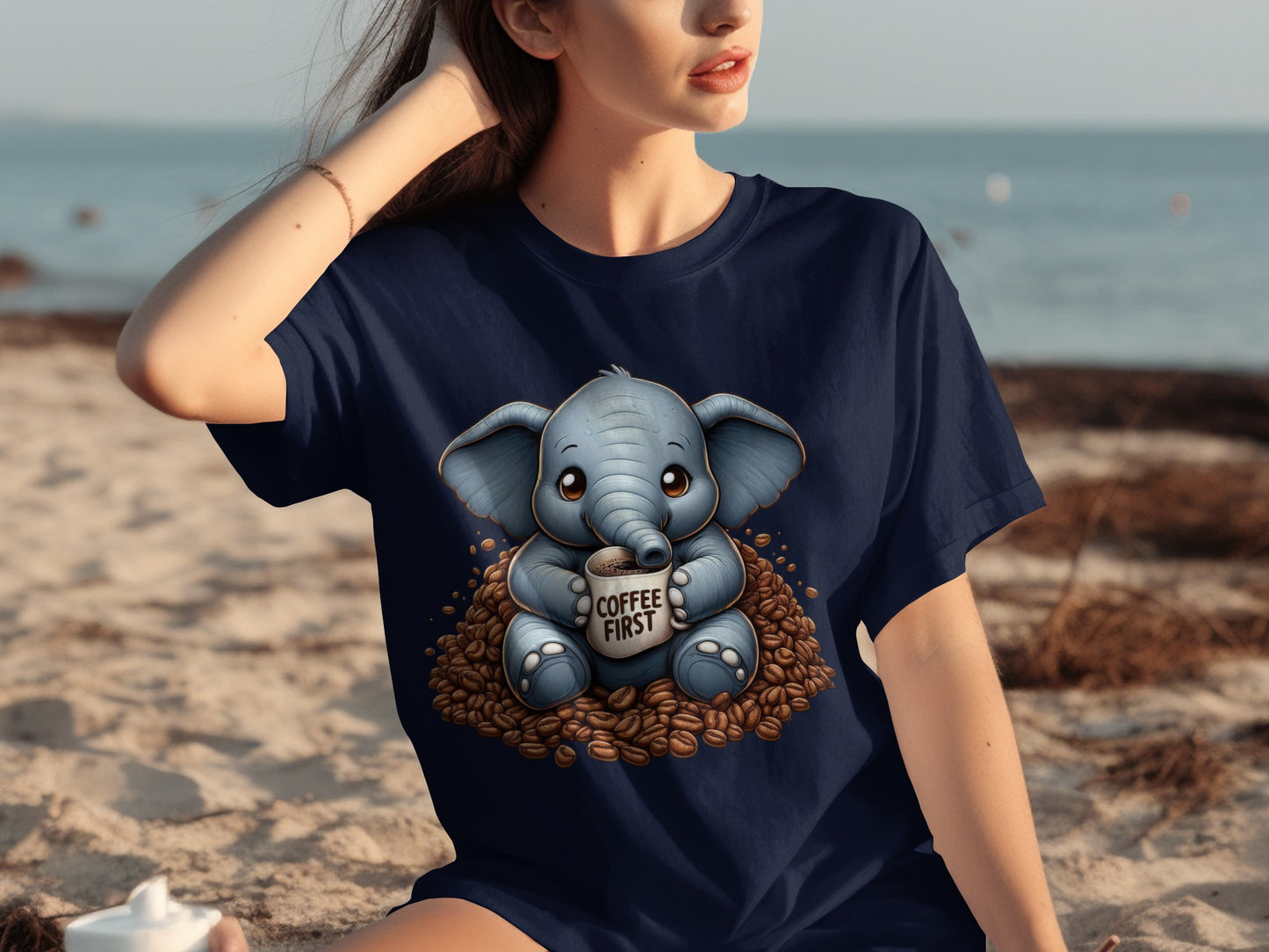 Cute Elephant Coffee First Artwork Shirt Product