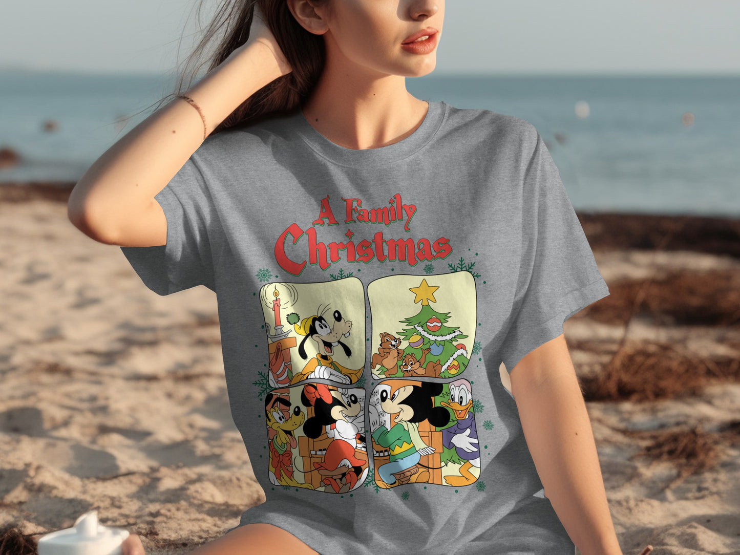 A Family Christmas Cartoon Graphic Print T-shirt