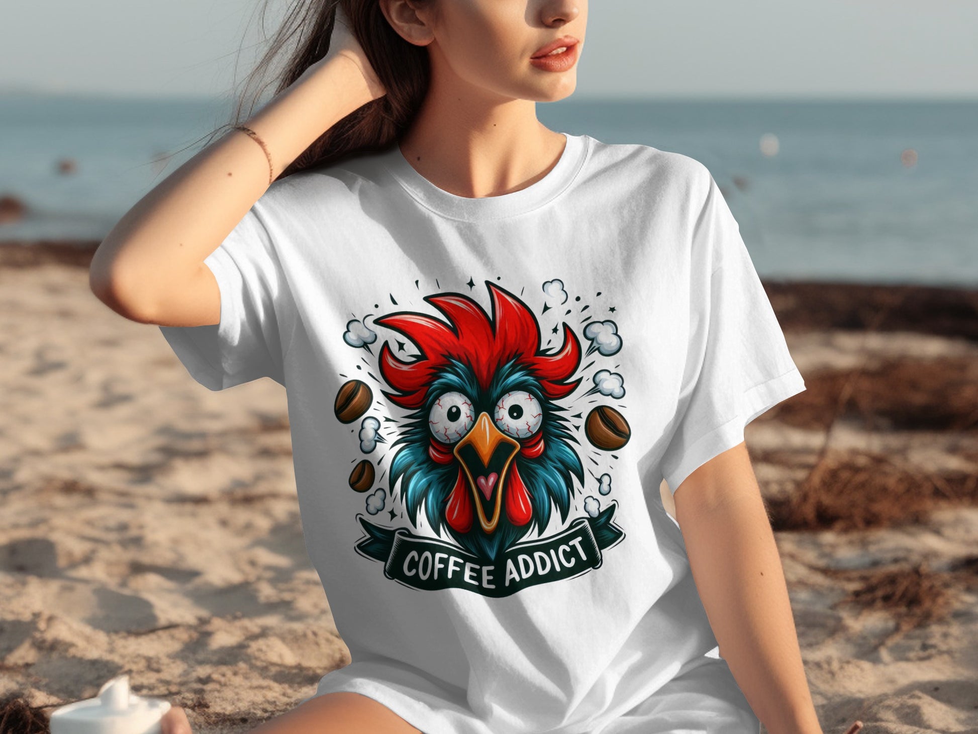 Funny Coffee Addict Rooster T-shirt for Coffee Lovers