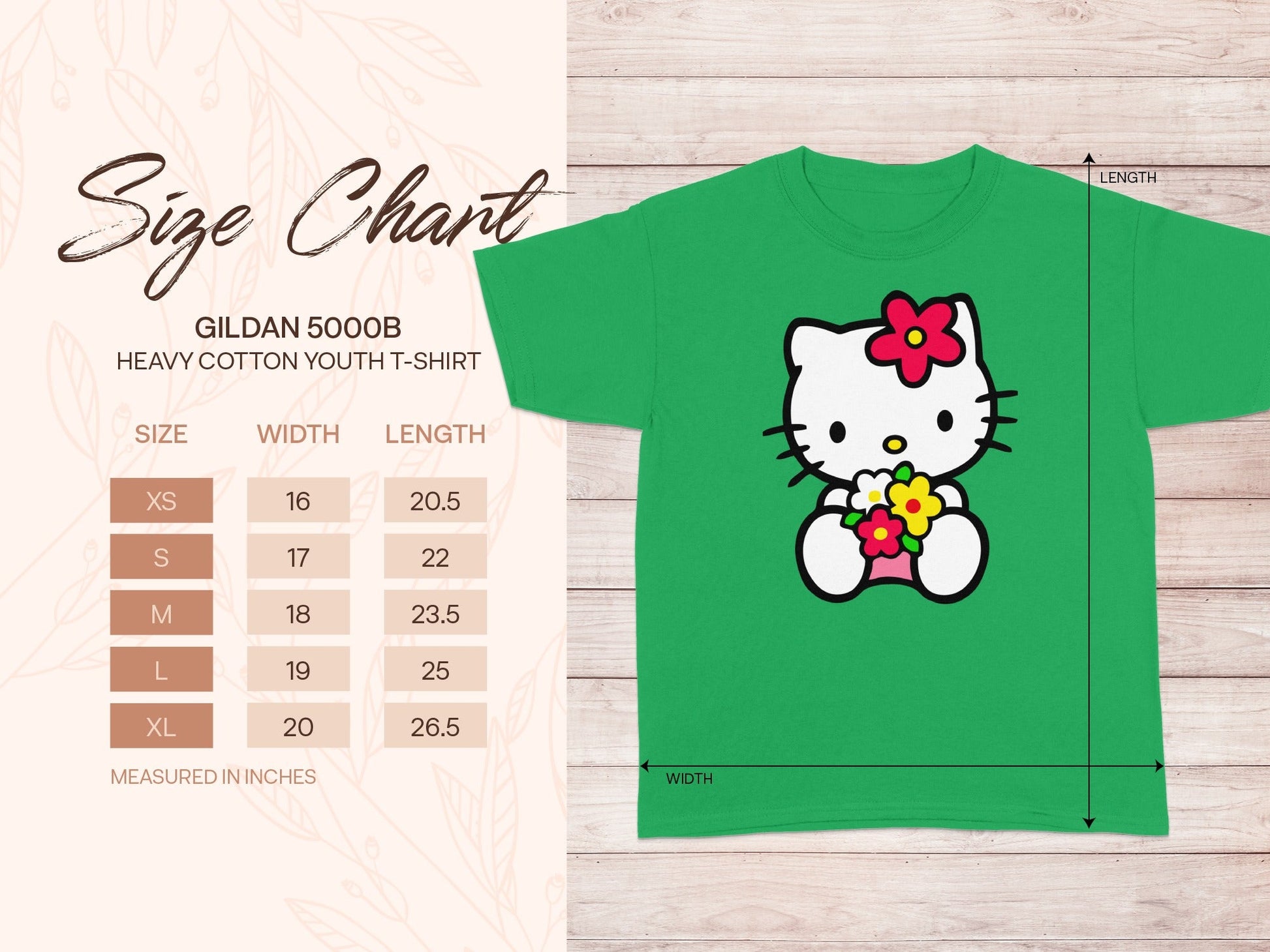 Hello Kitty Flowers Green Gildan 5000B Youth T-Shirt product type