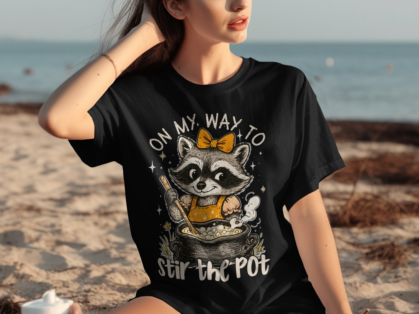 On My Way to Stir the Pot Raccoon Graphic T-shirt