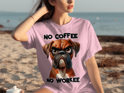 No Coffee No Workee Funny Dog Graphic T-Shirt
