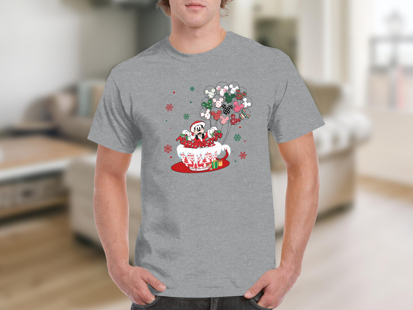 Festive Christmas Dog in Cup Graphic T-shirt