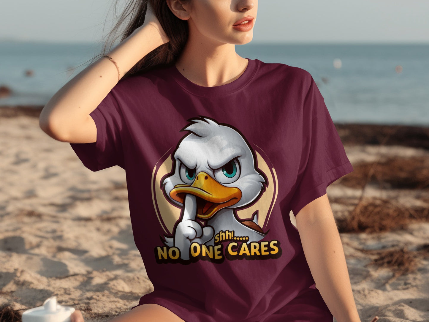 Shhh No One Cares Duck Print Purple Graphic T-Shirt