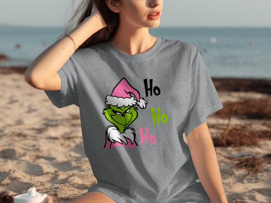 Grinch Ho Ho Ho Santa Hat Graphic T-Shirt