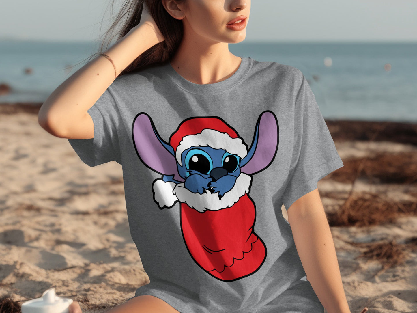 Cute Santa Stitch Graphic Women's T-Shirt Perfect for Summer