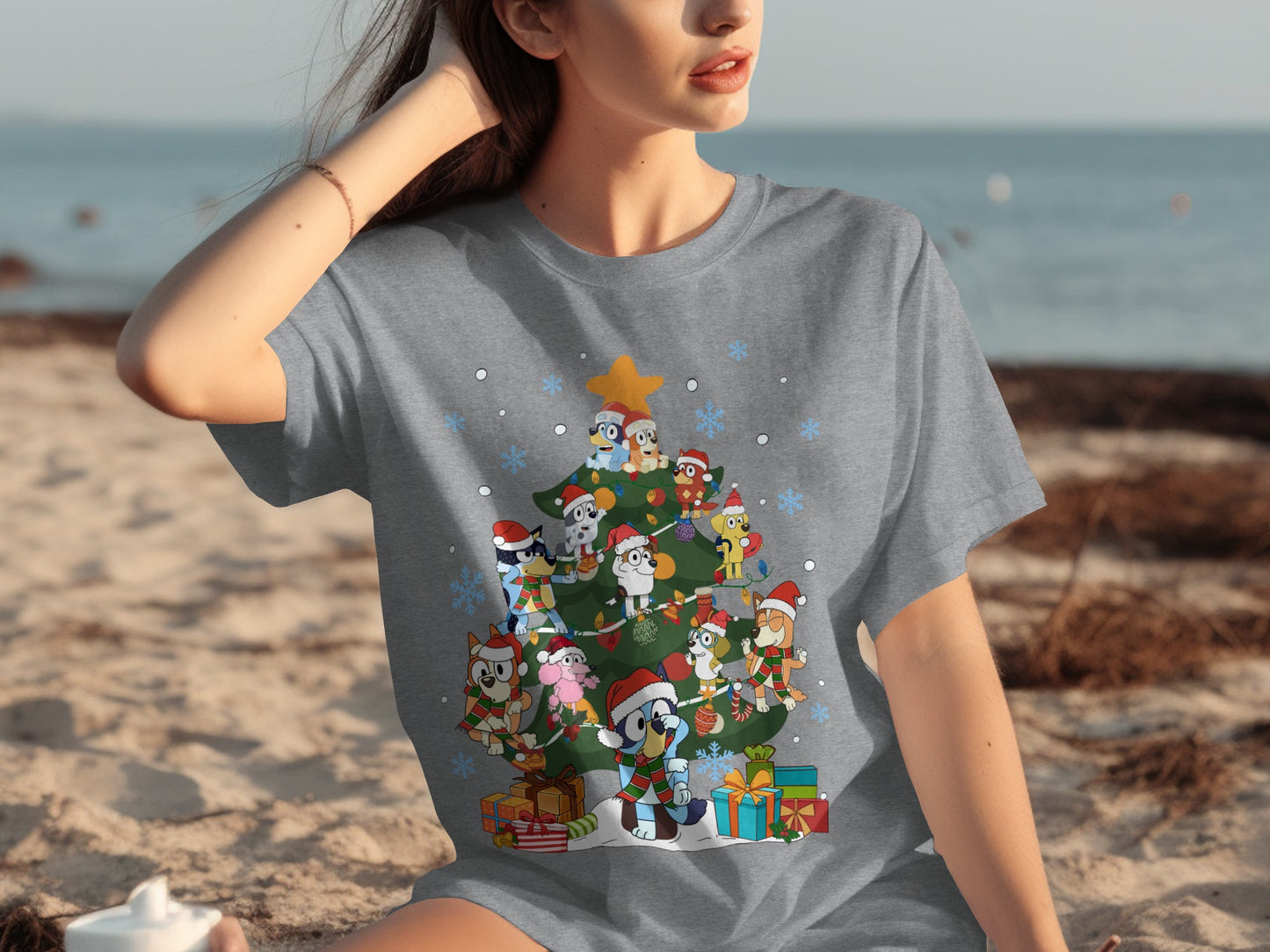 Christmas Cartoon Dogs Decorated Tree Graphic T-Shirt