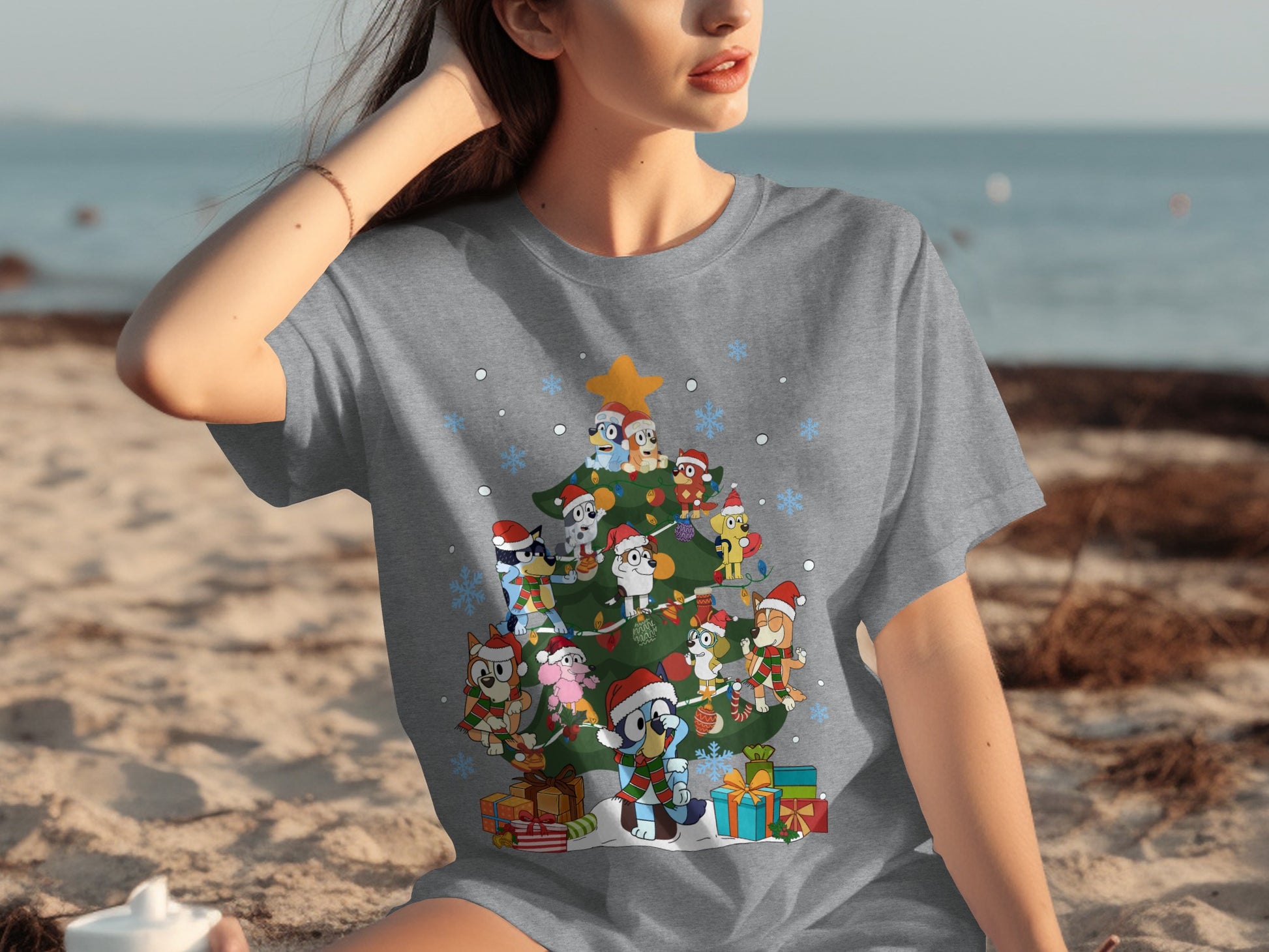 Christmas Cartoon Dogs Decorated Tree Graphic T-Shirt