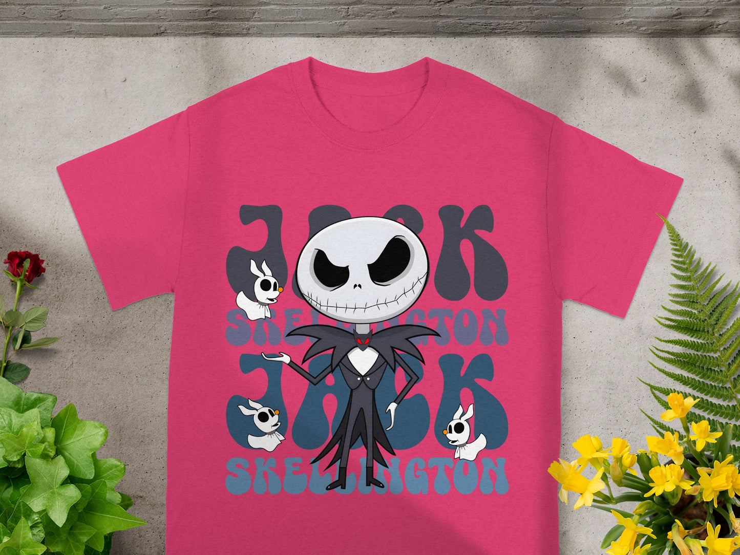 Pink t-shirt with Jack Skellington graphic and "Jack Skellington" text.