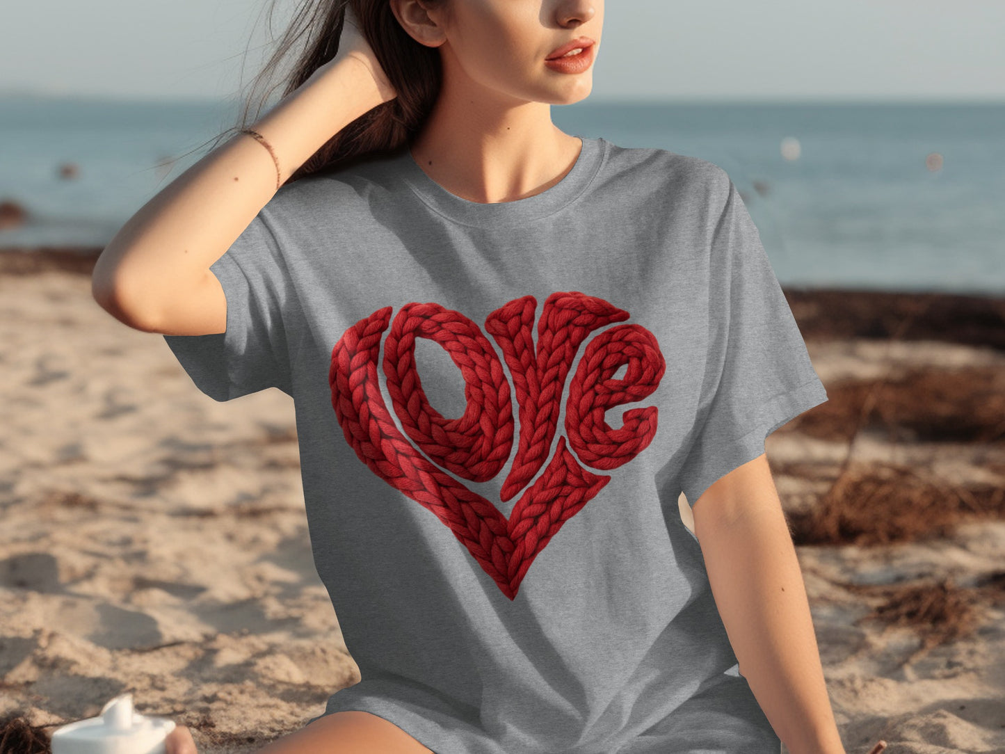 Gray T-Shirt with Red Love Heart Design Casualwear
