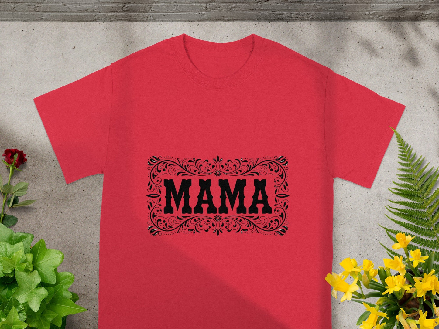 Vibrant Red T-Shirt with Elegant Mama Design Top
