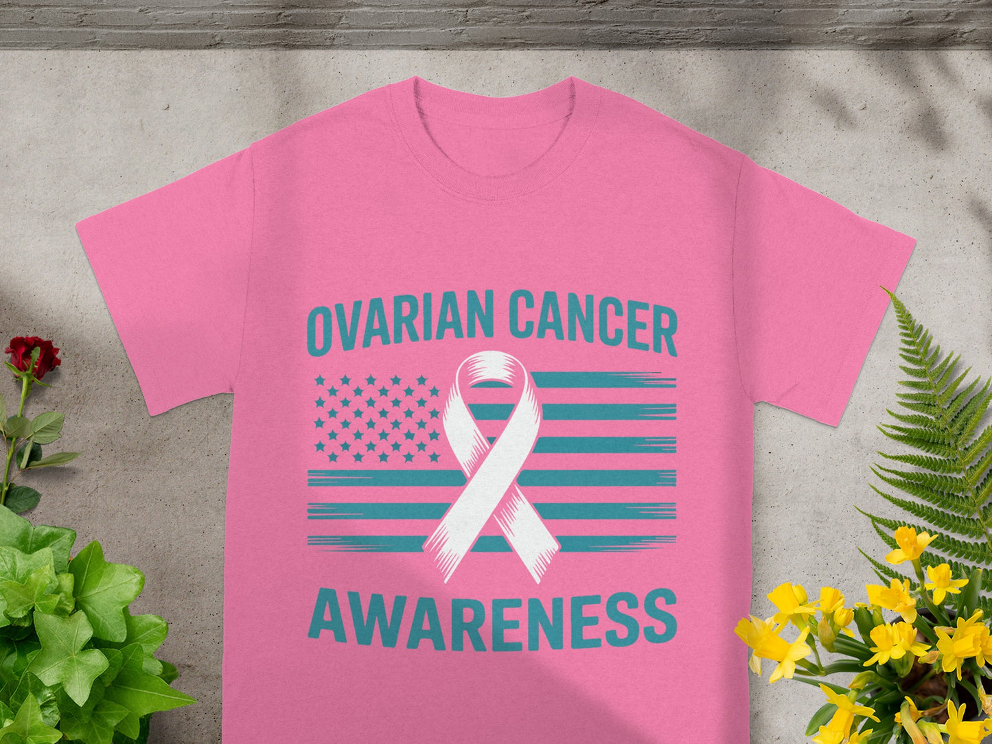 Ovarian Cancer Awareness Ribbon T-Shirt for Support