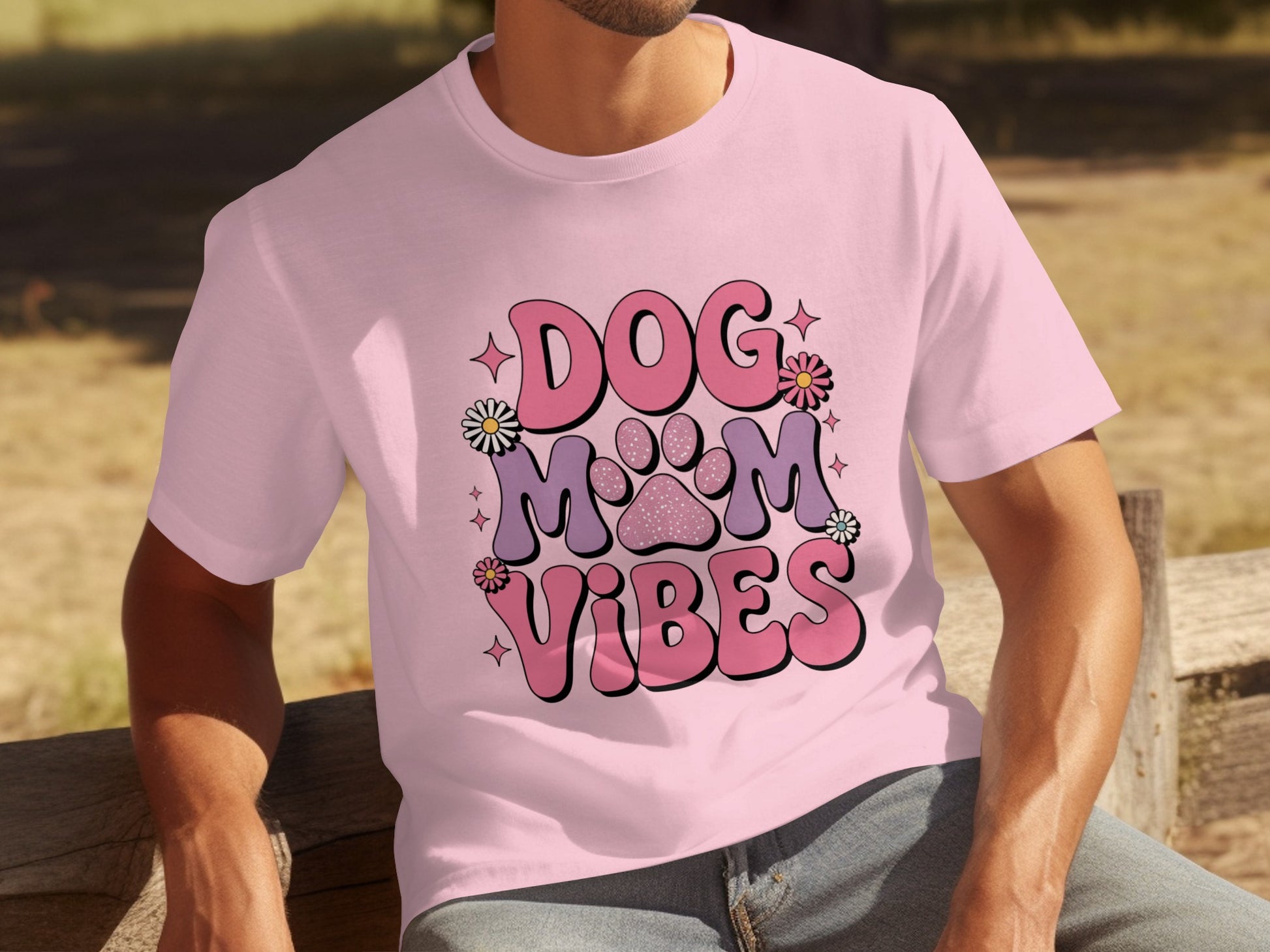Dog Mom Vibes Cute Pink Graphic Tee Shirt