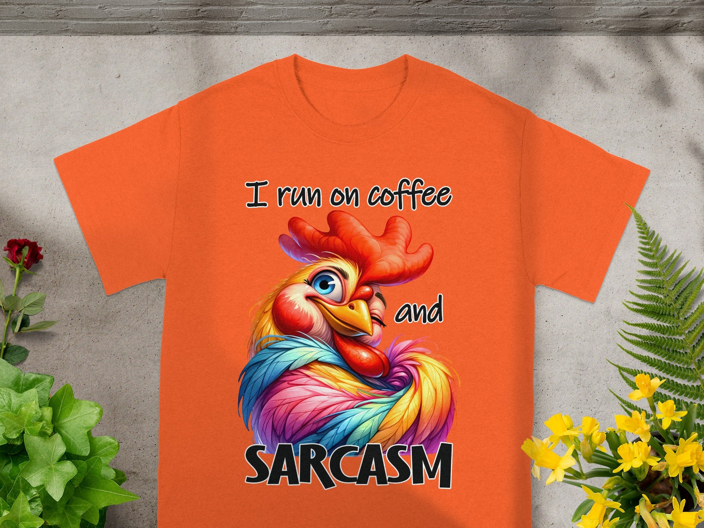 I Run On Coffee And Sarcasm Rooster Graphic Shirt