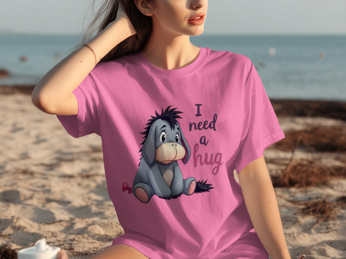 I Need A Hug Eeyore Pink Graphic T-Shirt