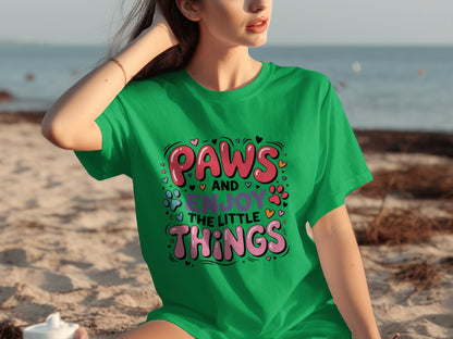 Paws and Enjoy The Little Things Graphic T-Shirt