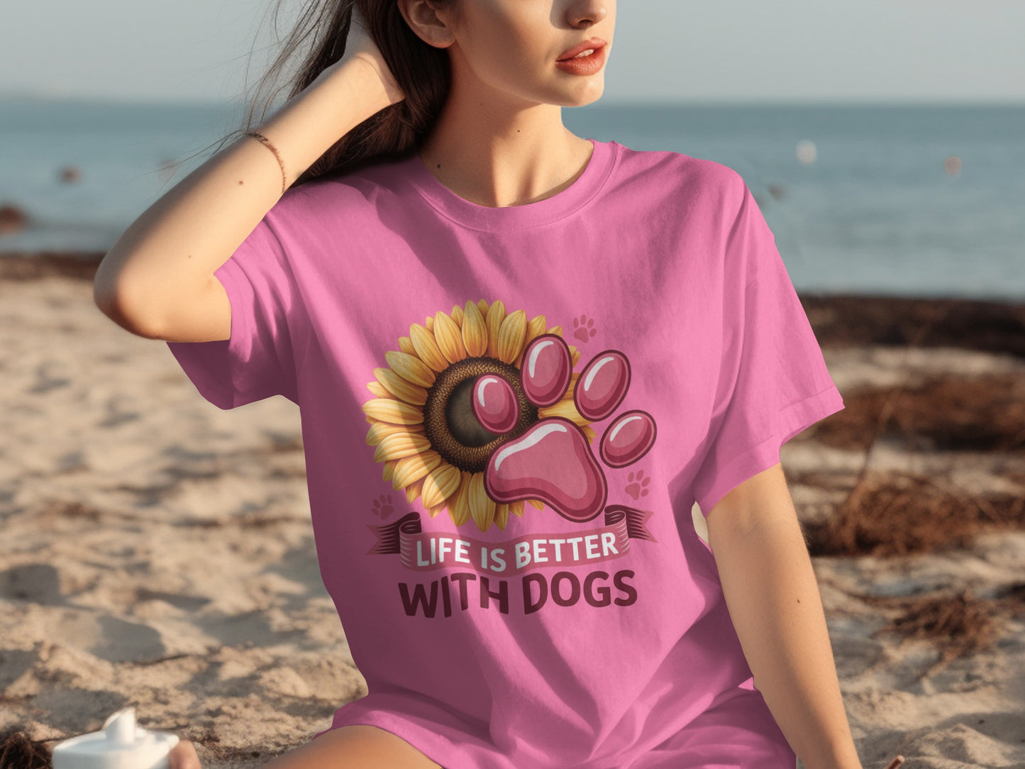 Life Is Better With Dogs Sunflower Paw Print Shirt