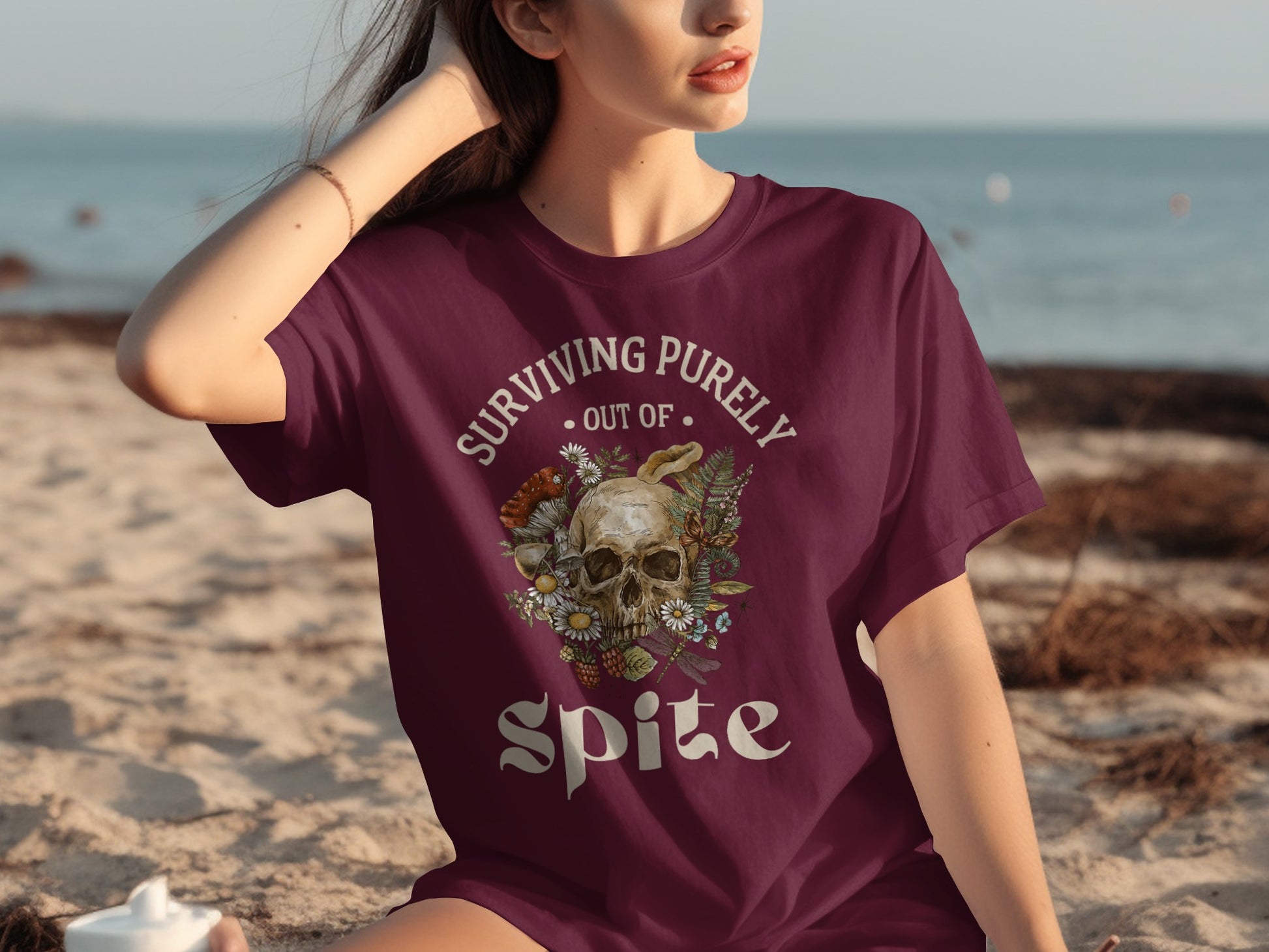 Surviving Purely Out Of Spite Skull Graphic T-shirt