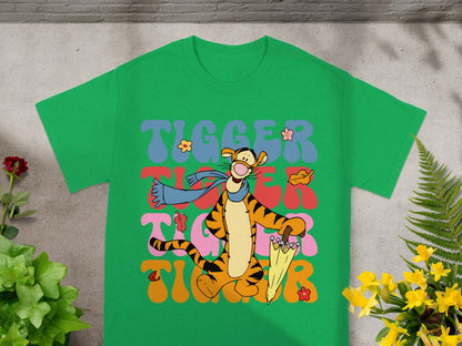 Green t-shirt with Tigger character and colorful "Tigger" text.