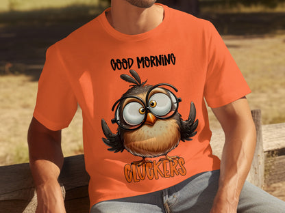 Good Morning Cluckers Funny Owl Graphic T-shirt