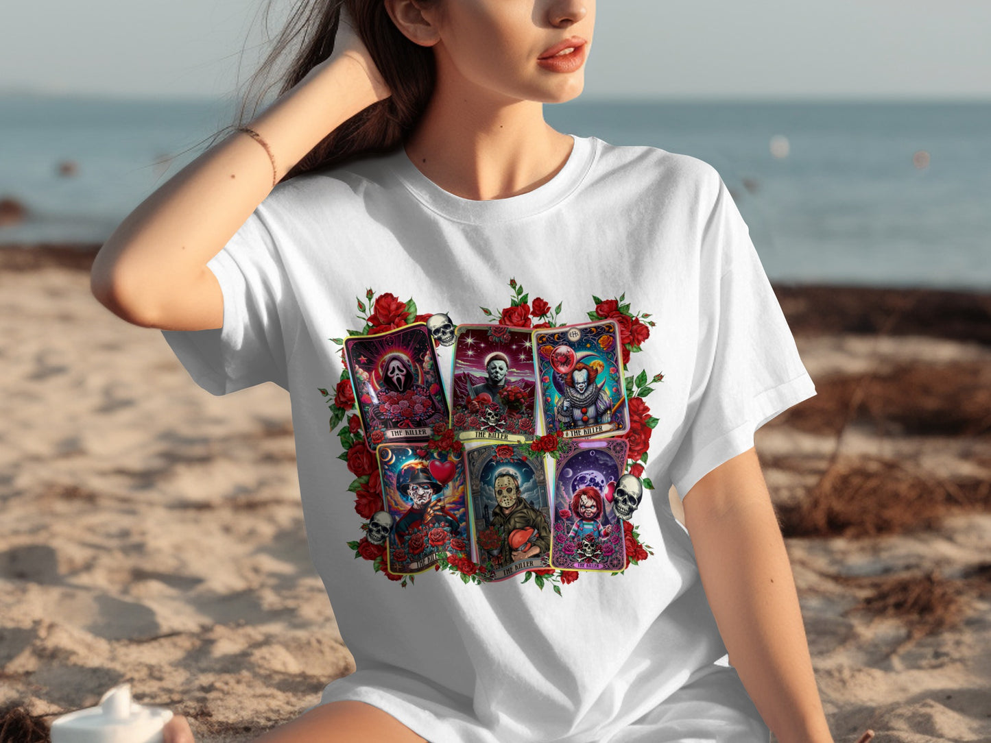 Gothic Tarot Illustrated Graphic Tee for Beach Days
